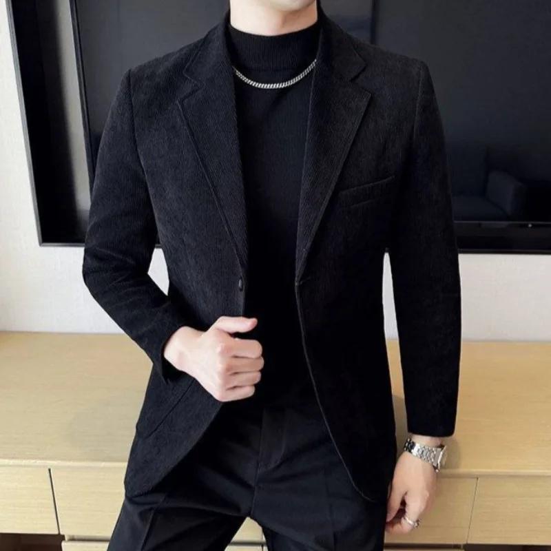 Costume Homme en Corduroy Casual Coupe Slim Style Britannique Mode Simple Boutonnage