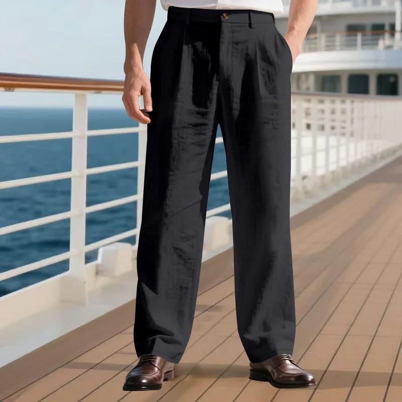 Pantalon de costume décontracté en lin uni pour hommes