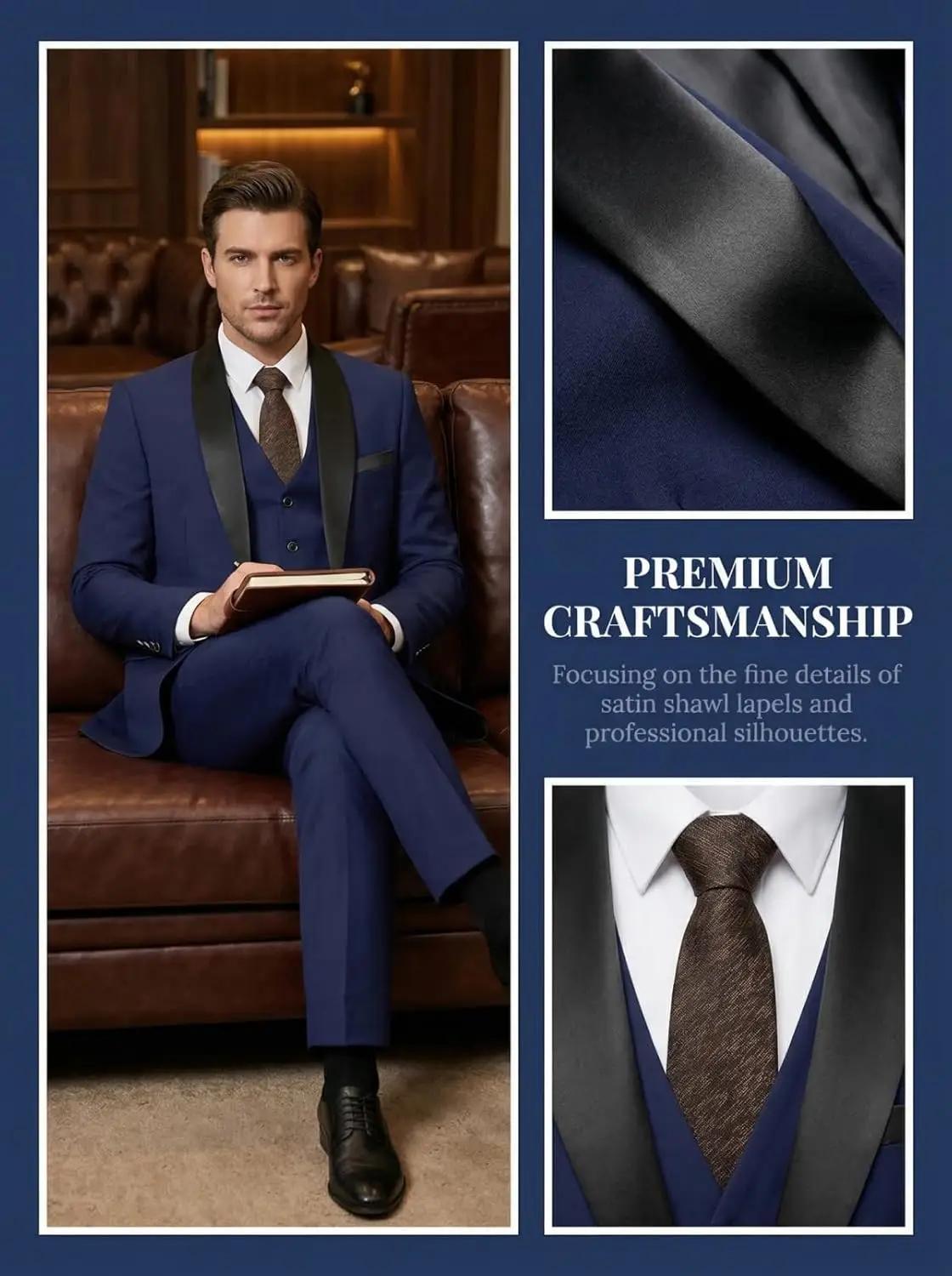 Costume Homme Sur Mesure 3 Pièces Formel Revers Châle Smoking pour Marié Hommes Mariages Veste à Un Bouton Gilet Pantalon Ensemble