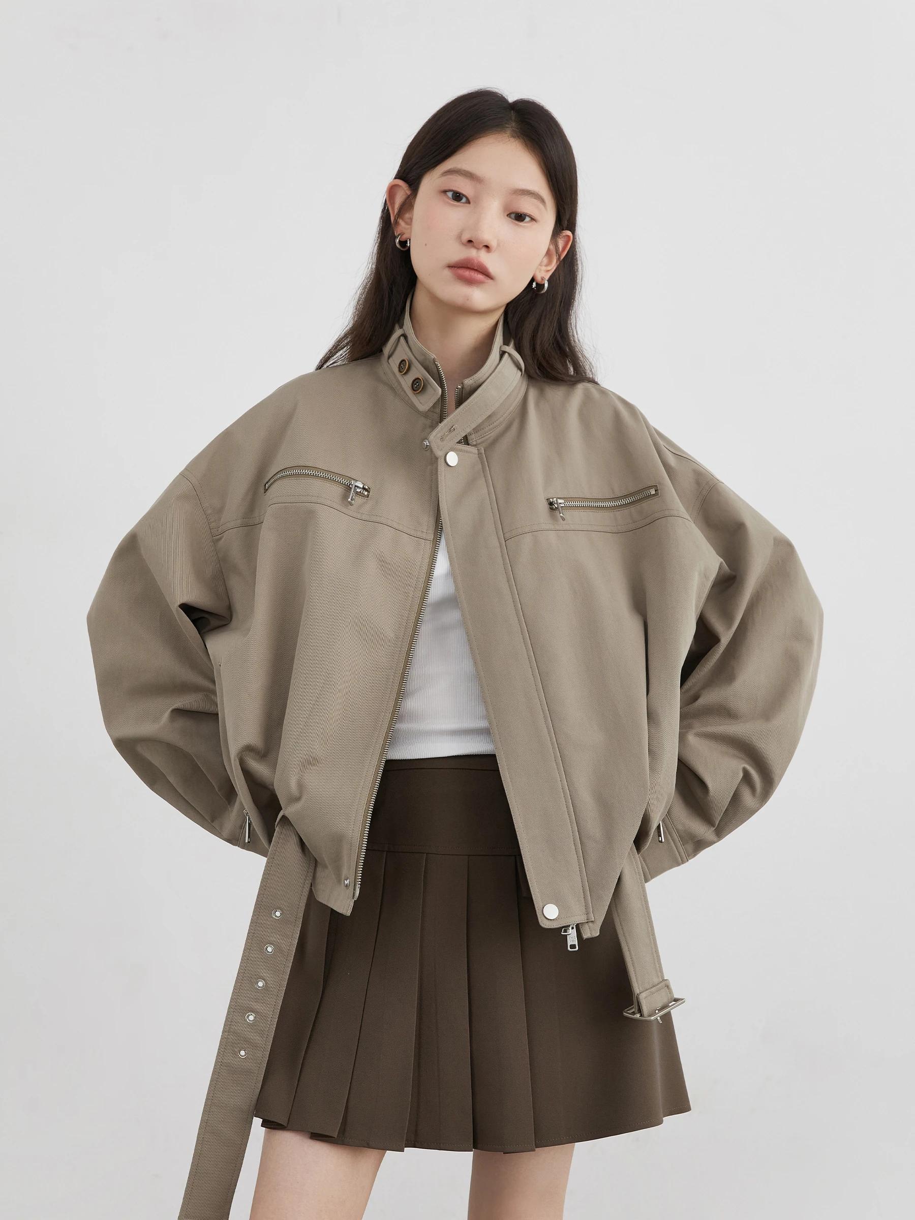 CHIC VEN mode femmes vestes Streetwear décontracté solide rétro col montant manteau court haut pour fille automne hiver 2025
