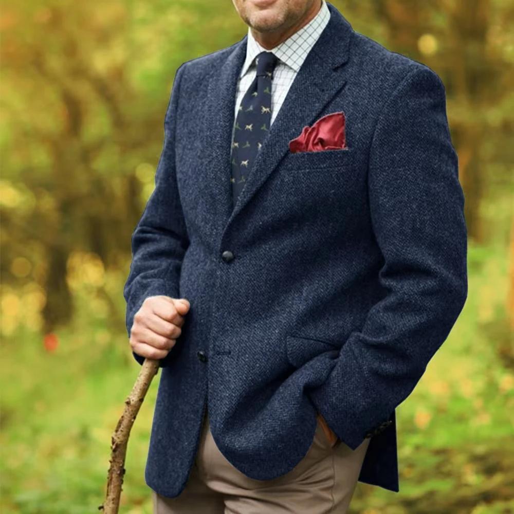 Veste de costume à motif de chevrons gris pour hommes
