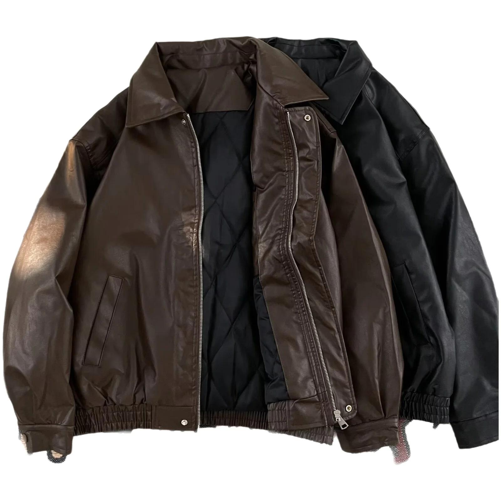 Veste en cuir PU marron pour homme