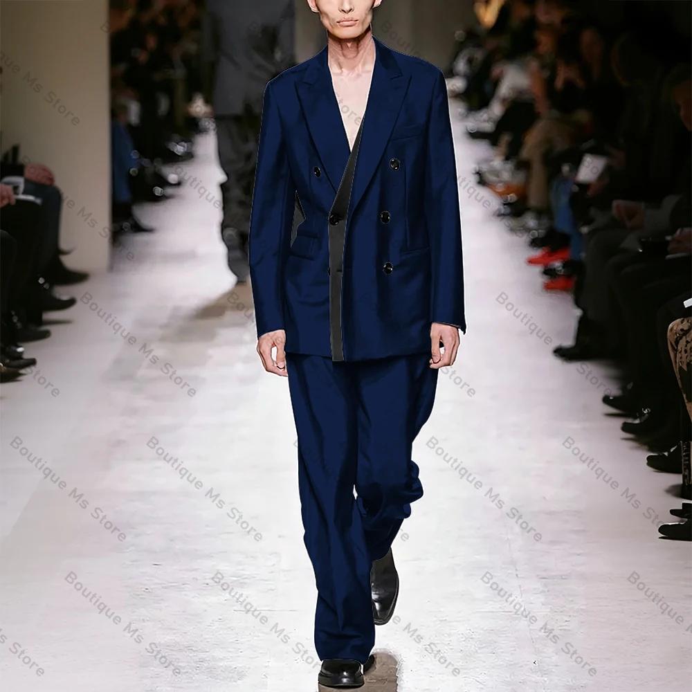 Costume deux pièces noir à Double boutonnage pour hommes