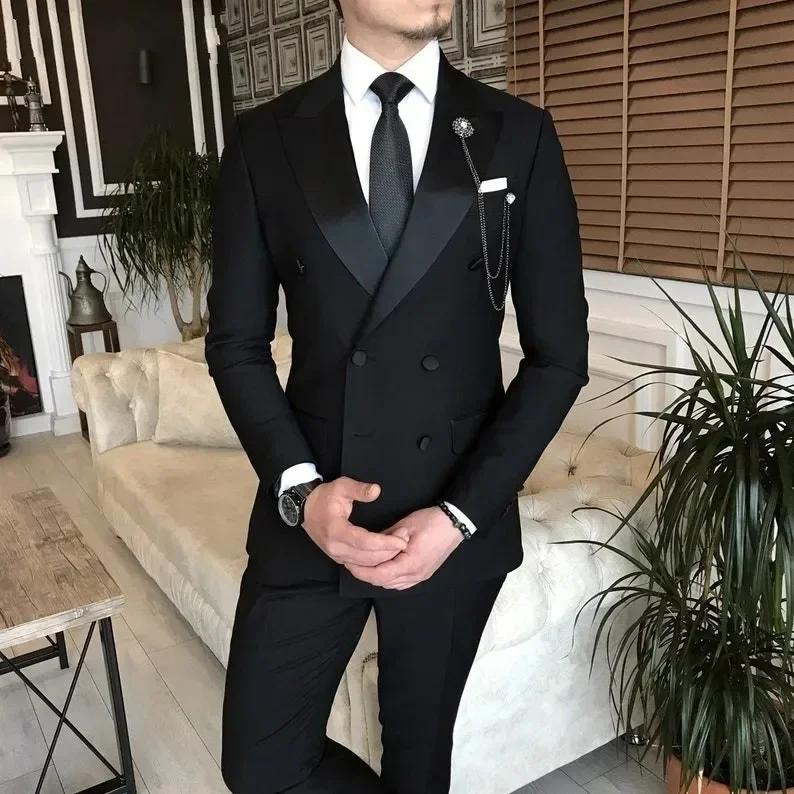 Costume 2 pièces veste + pantalon noir pour hommes