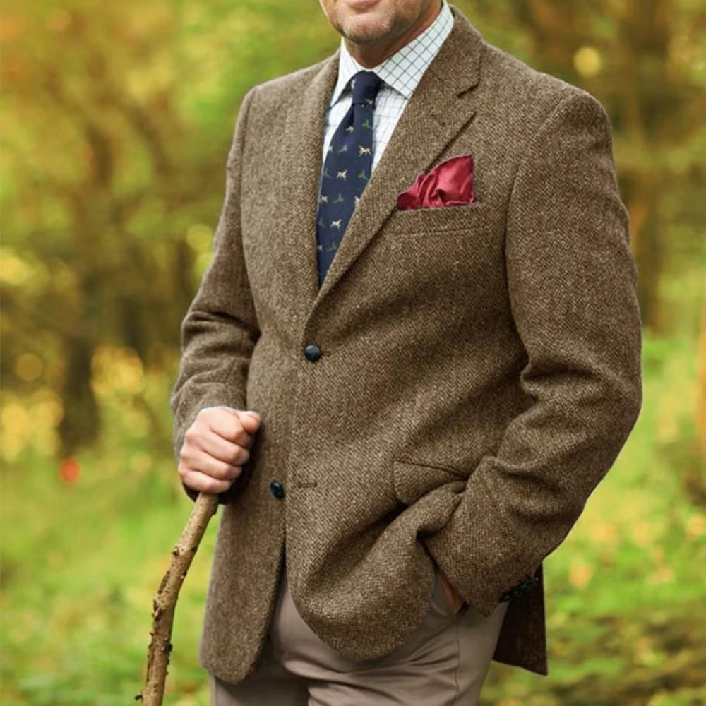 Veste de costume à motif de chevrons gris pour hommes
