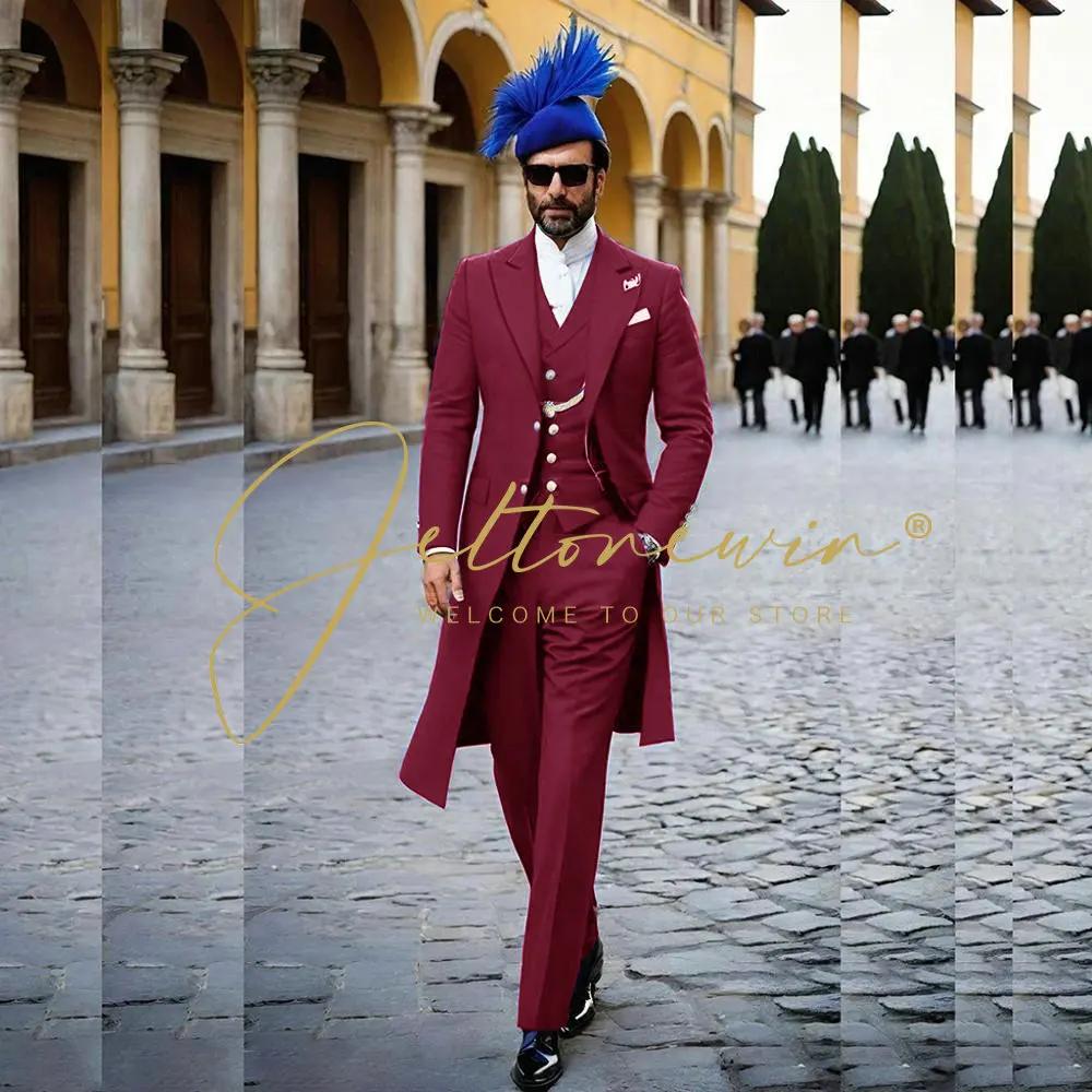 Costumes pour hommes bleu royal 3 pièces Veste longue Gilet Pantalon Revers en pointe Queue-de-pie Tenues Business Casual Tenue de bureau Mariage Smoking