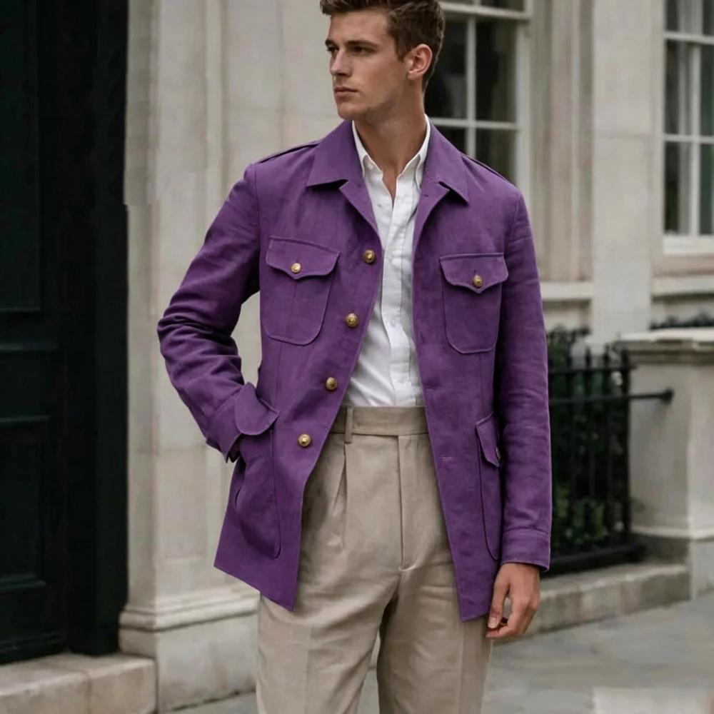 Costume Homme Lin Fait Main Style Safari Vintage Sur Mesure 2 Pièces (Blazer et Pantalon) pour Mariage