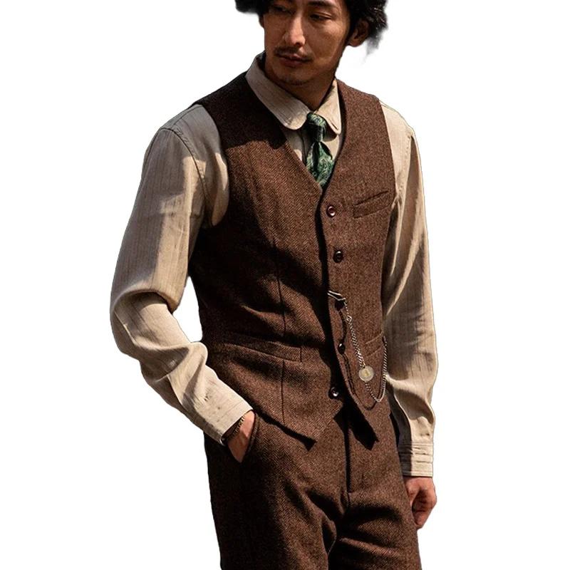 Gilet de costume en Tweed rétro britannique pour hommes