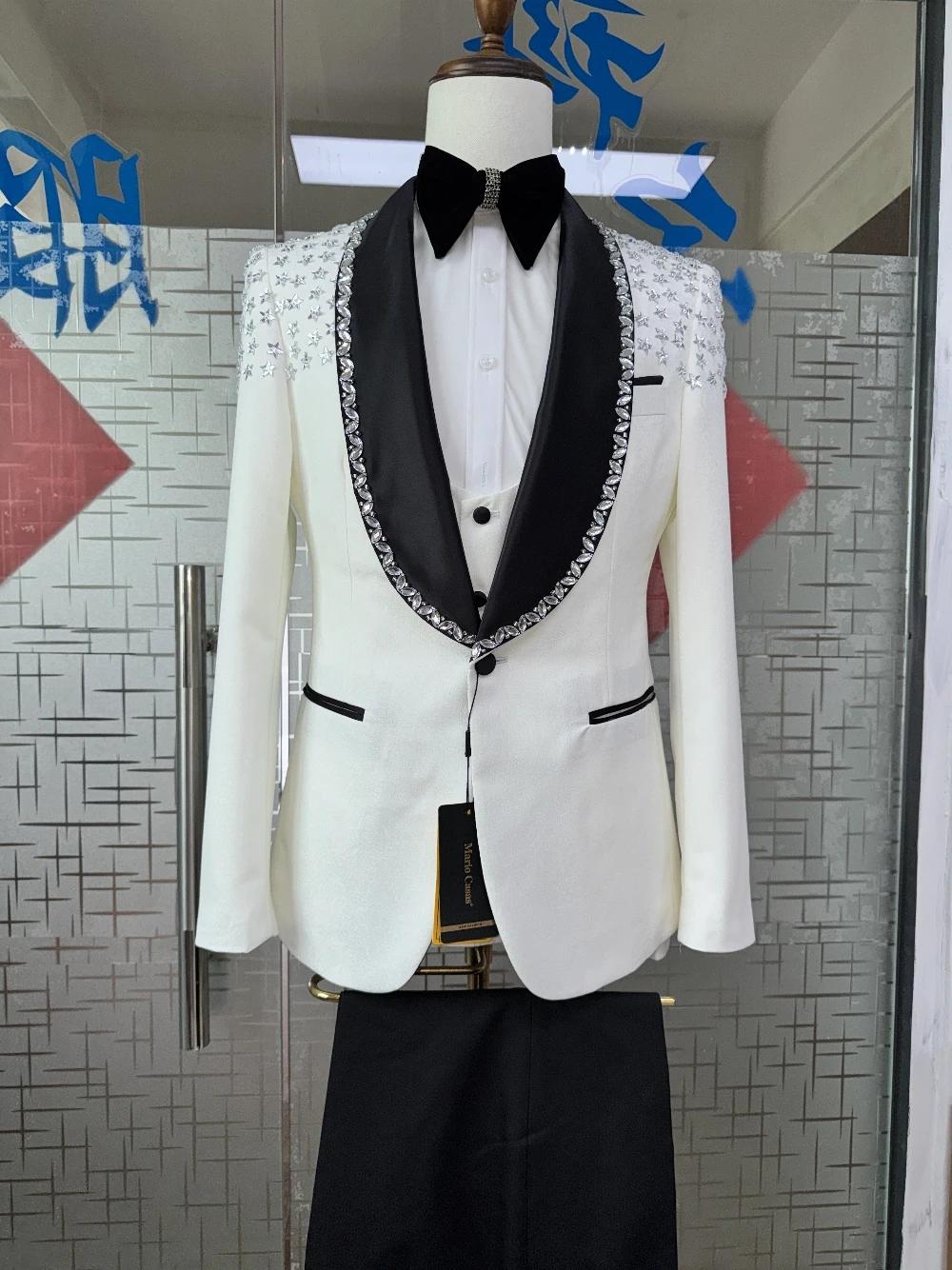 Costume de Mariage de Luxe pour Homme avec Revers Châle Orné de Strass