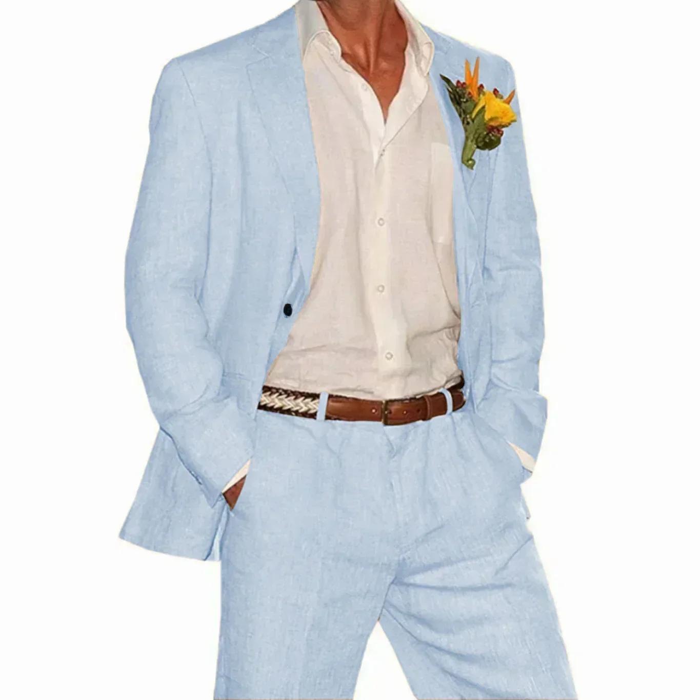 Costume en lin, ensemble blazer et pantalon 2 pièces