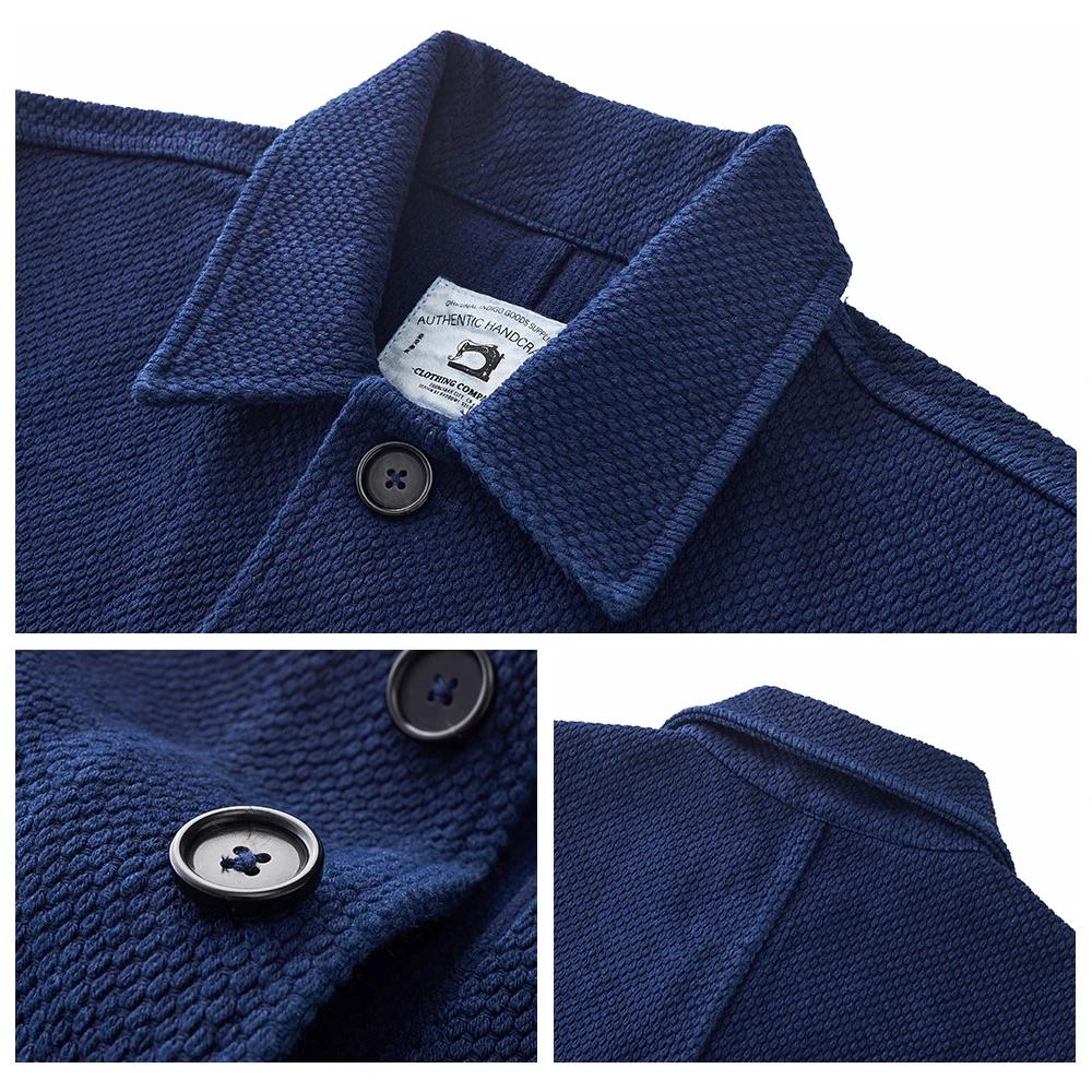 Vintage français Indigo Cargo veste hommes automne hiver nouveau revers multi-poches bleu teint outillage