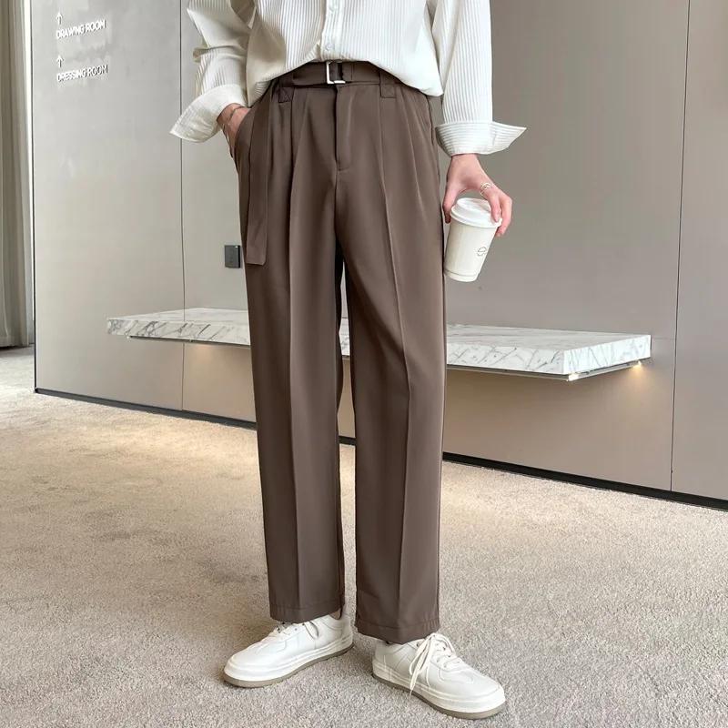 Beaux pantalons haut de gamme pour hommes, pantalons de costume marron drapés