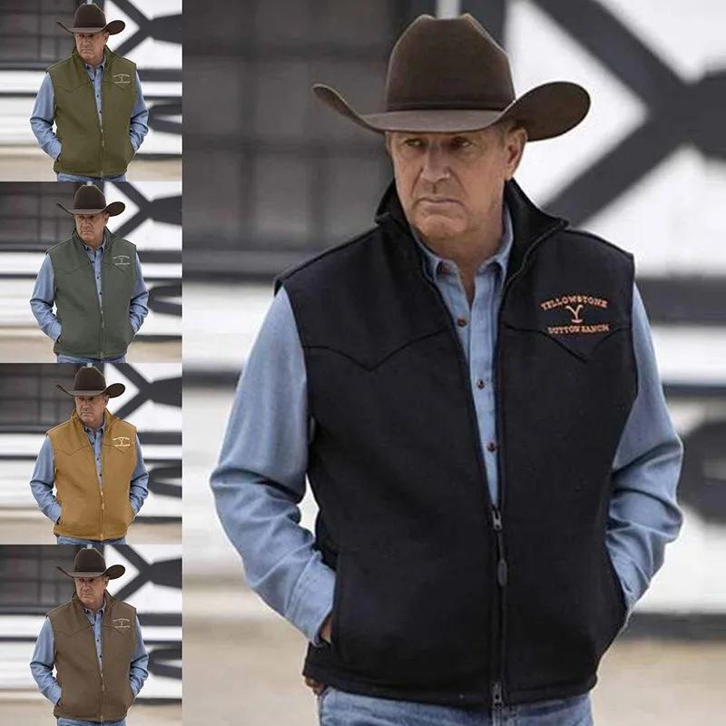 Gilet brodé pour homme avec fermeture éclair et revers
