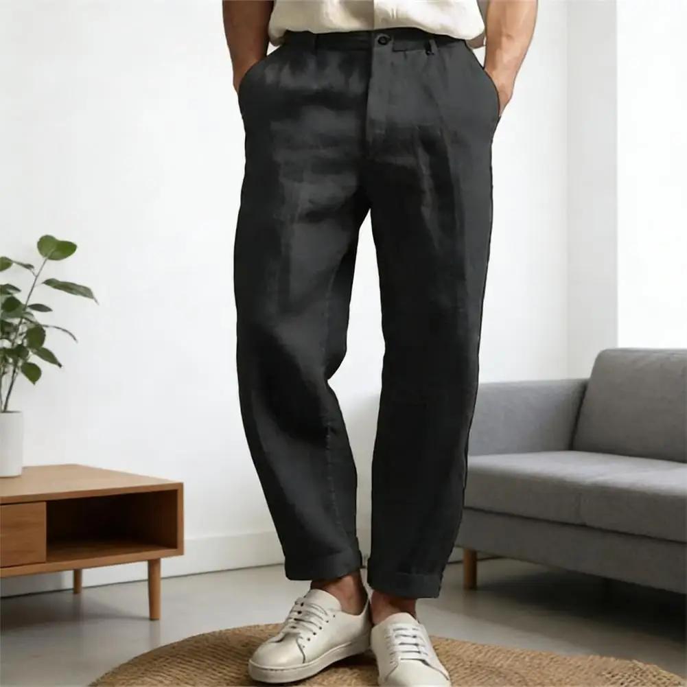 Pantalon de costume vintage ample en lin pour hommes