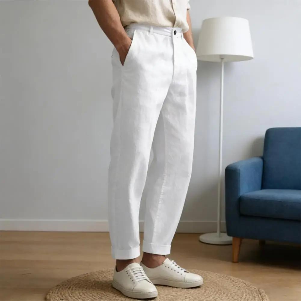 Pantalon de costume vintage ample en lin pour hommes