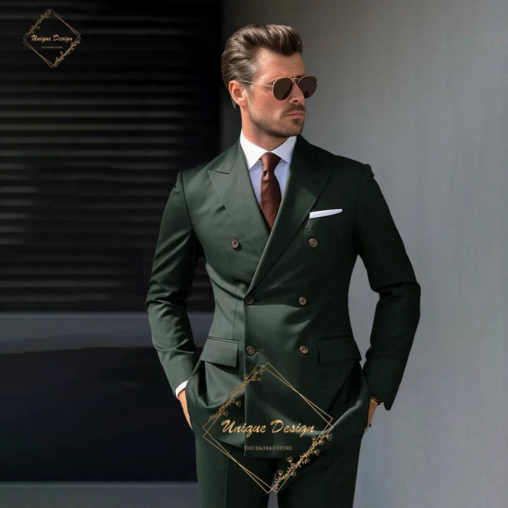 Costume élégant à Double boutonnage marron chocolat pour hommes