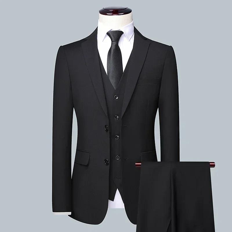 Costume Homme Élégant et Décontracté Style Britannique Coupe Ajustée Couleur Unie pour Affaires