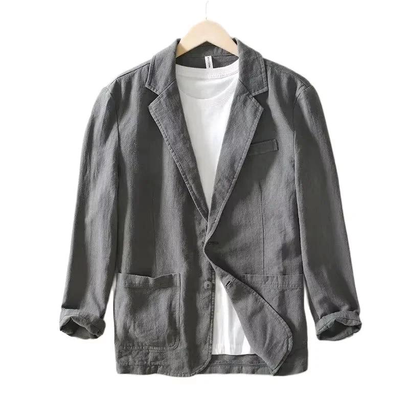 Blazer en lin pour homme – Veste décontractée respirante pour le printemps et l'été – Costume de bureau à simple boutonnage – Manteau sport quotidien