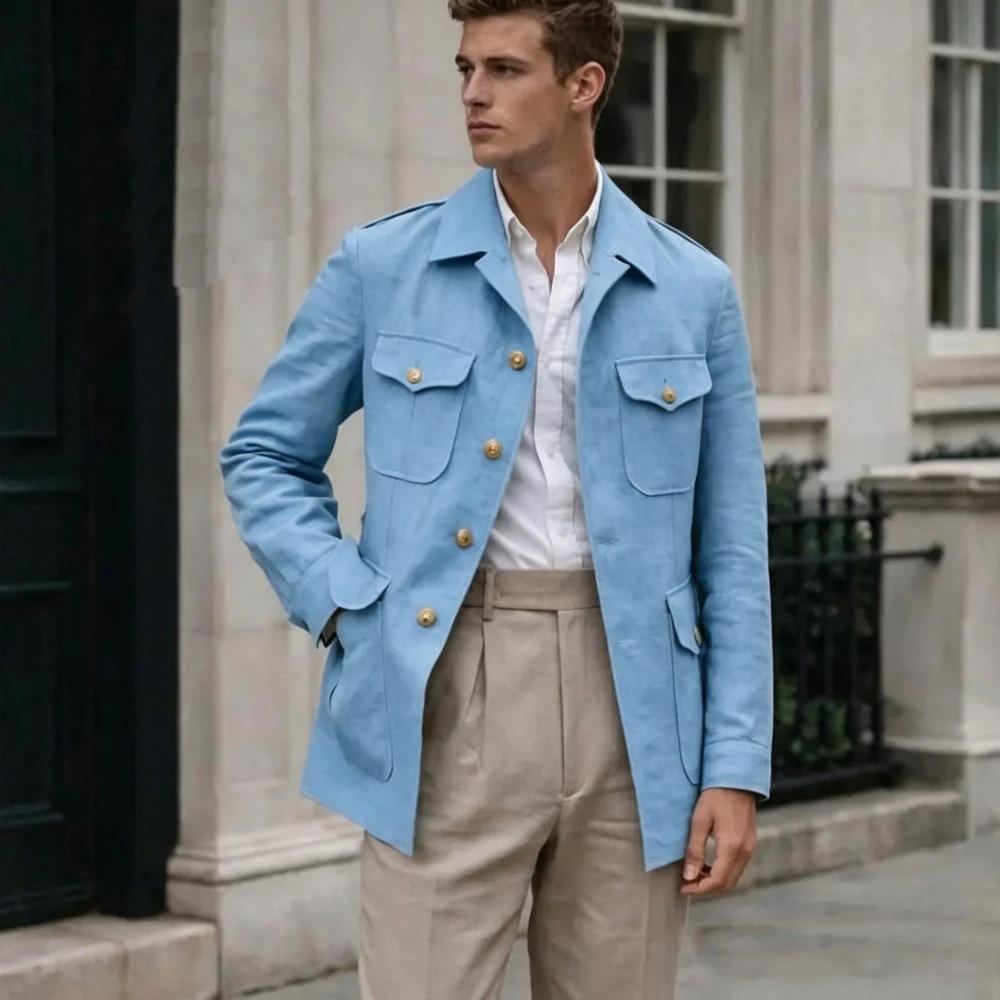 Costume Homme Lin Fait Main Style Safari Vintage Sur Mesure 2 Pièces (Blazer et Pantalon) pour Mariage