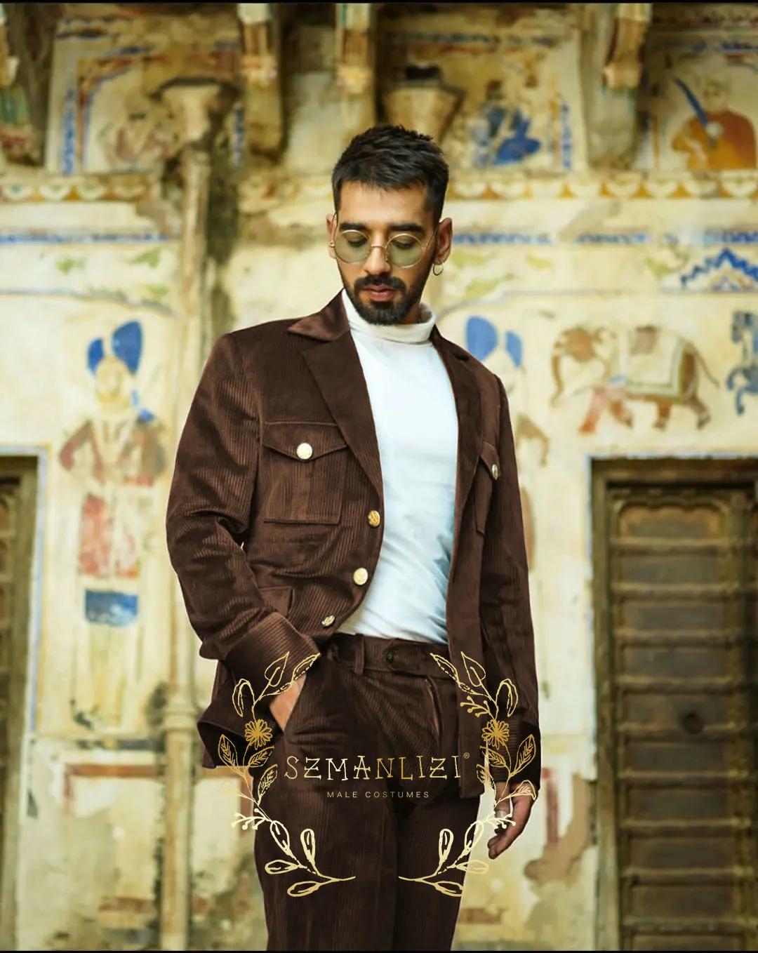 Costume Homme vert velours côtelé Vintage hommes costumes sur mesure 2 pièces ensemble mariage marié personnalisé smoking bal coupe ajustée veste pantalon