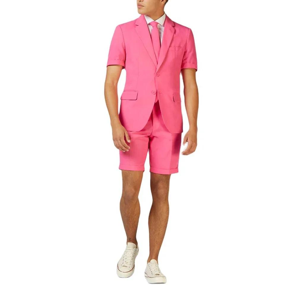 Nouveau rose hommes costumes simple boutonnage et revers cranté