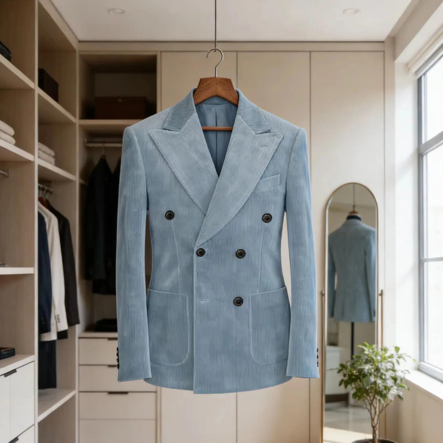 Costume Double boutonnage en velours côtelé pour hommes