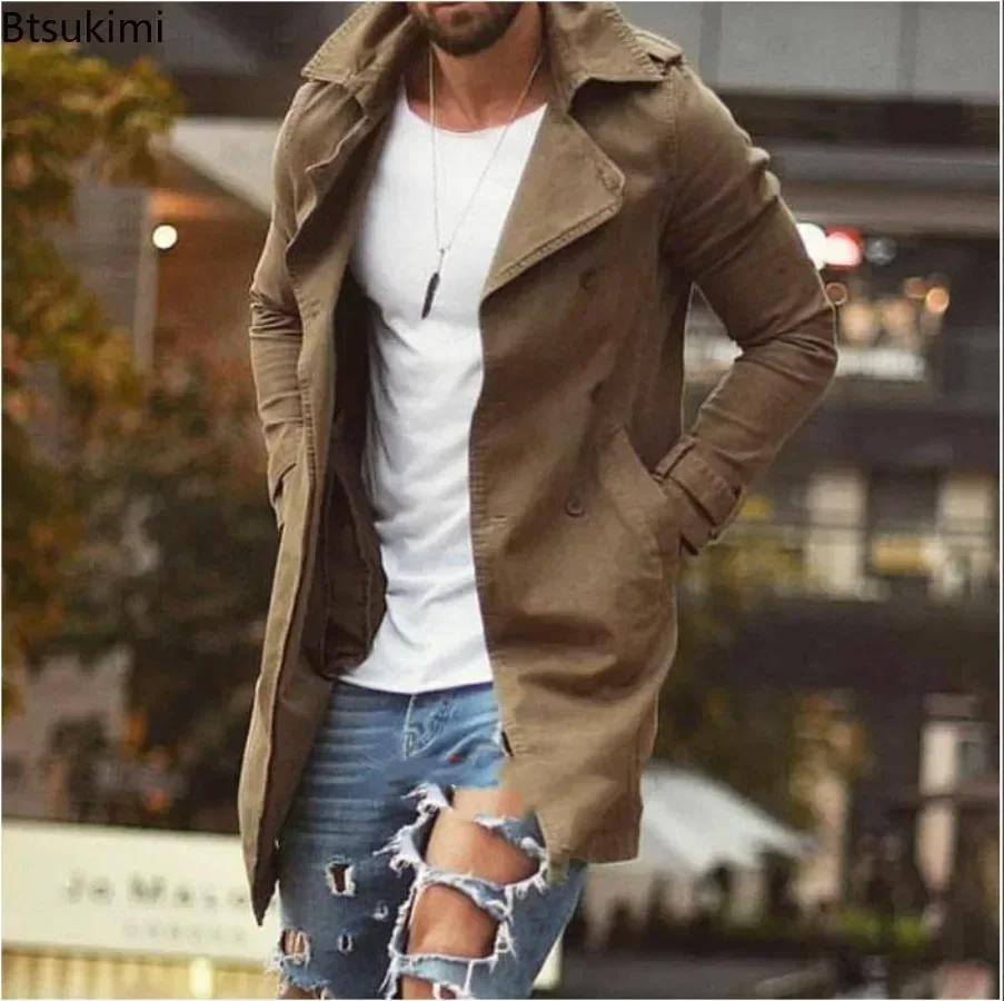 2026 hommes revers Trench manteau automne hiver chaud pardessus
