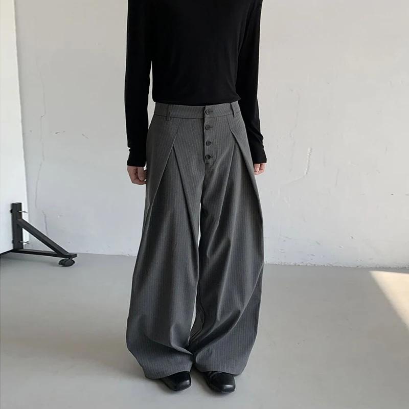 Automne hommes boucle Design costume pantalon de luxe taille haute rayé robe