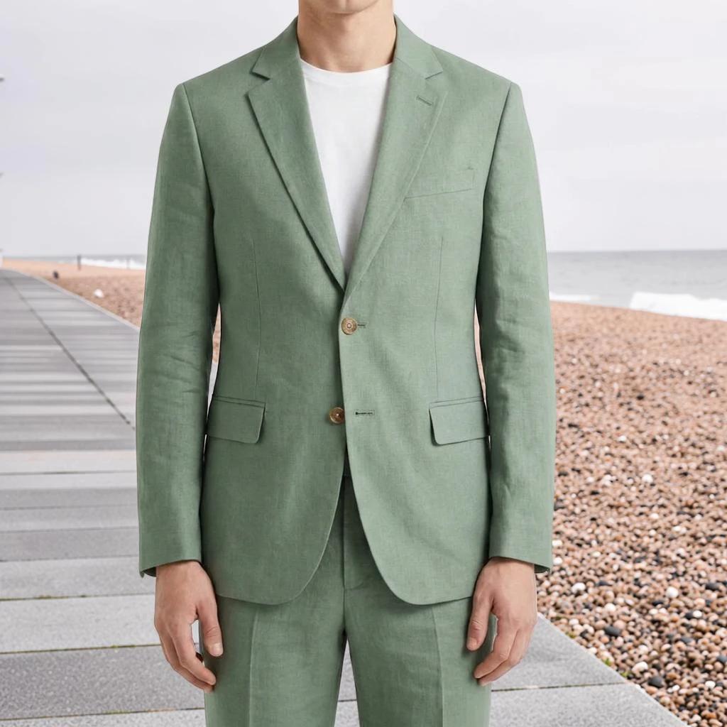 Costume homme en lin vert sauge pour bal de promo