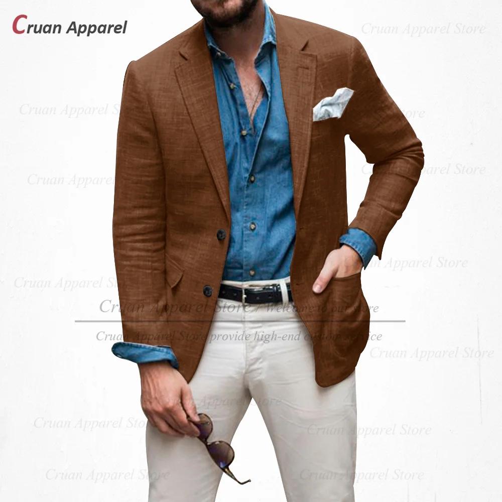 (un blazer) Blazers en lin bleu ciel hommes coupe ajustée été plage veste formelle décontractée