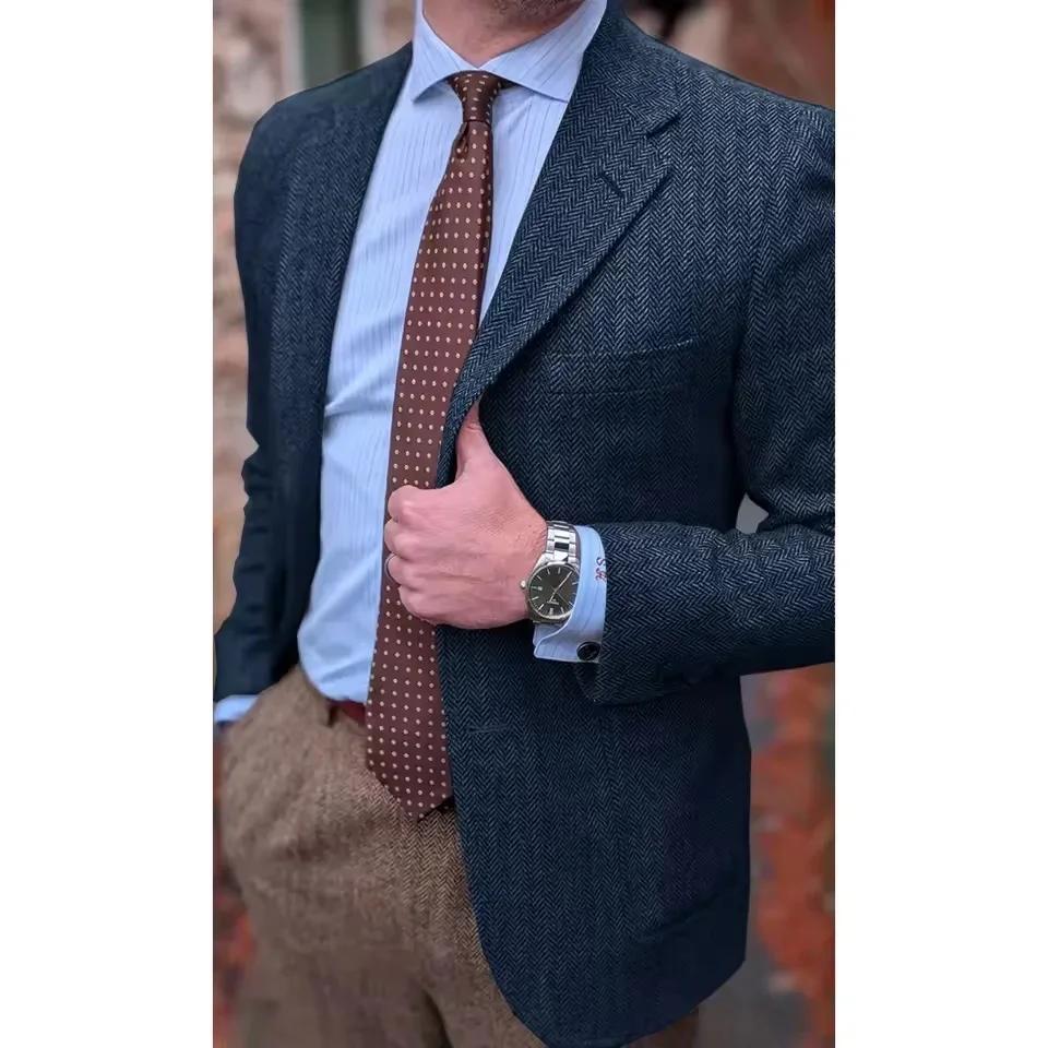 Veste de Costume Homme Chevrons Confortable Simple Boutonnage Blazer Business Décontracté Tendance Coupe Slim Élégant Tenue de Scène Nouveau Style