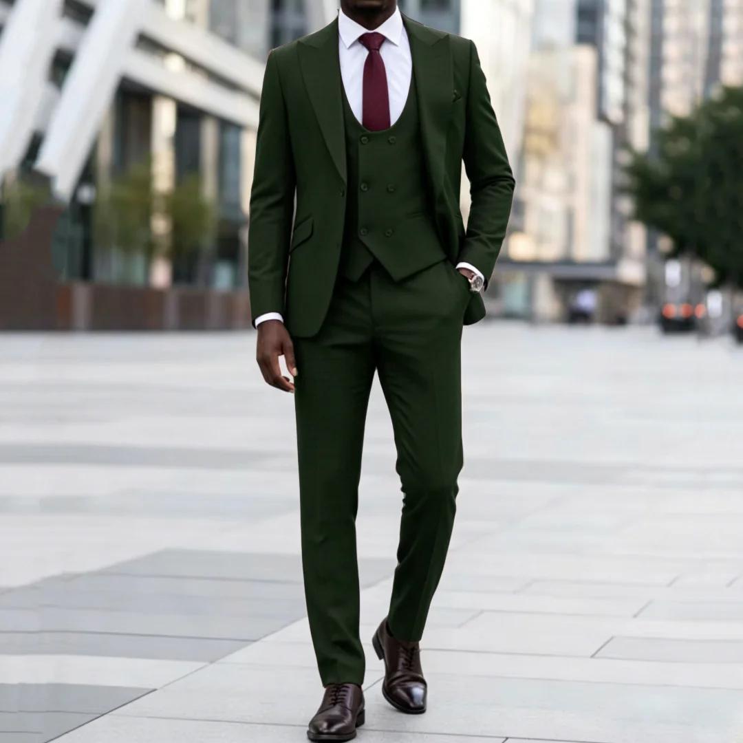 Costume homme marron foncé 3 pièces uni avec revers pour mariage
