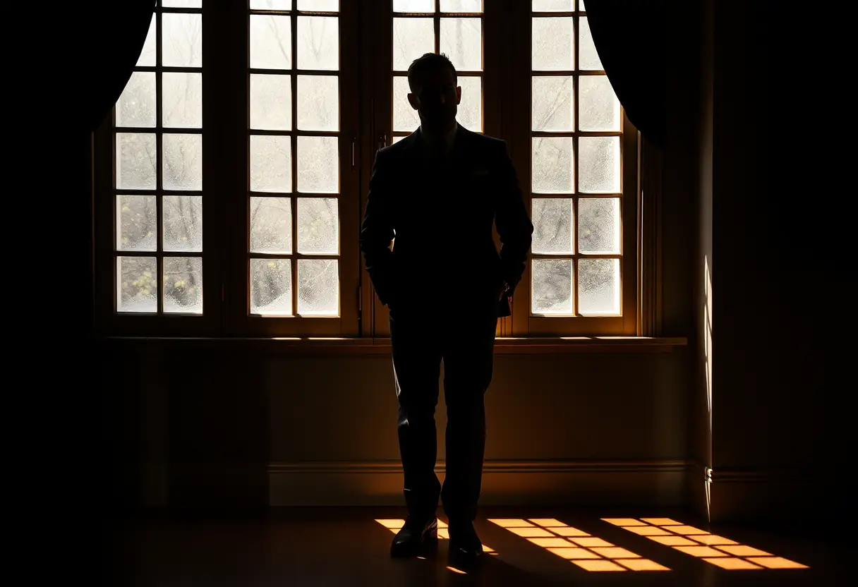 Silhouette d'homme en costume trois pièces avec veste en tweed